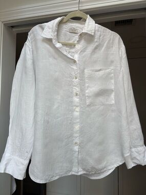 AYR Deep End White Linen Button-Down Shirt